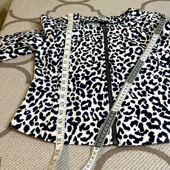 J.Crew Blue White Leopard zipper front Collarless Career Spring Blazer Jacket - Picture 8 of 15